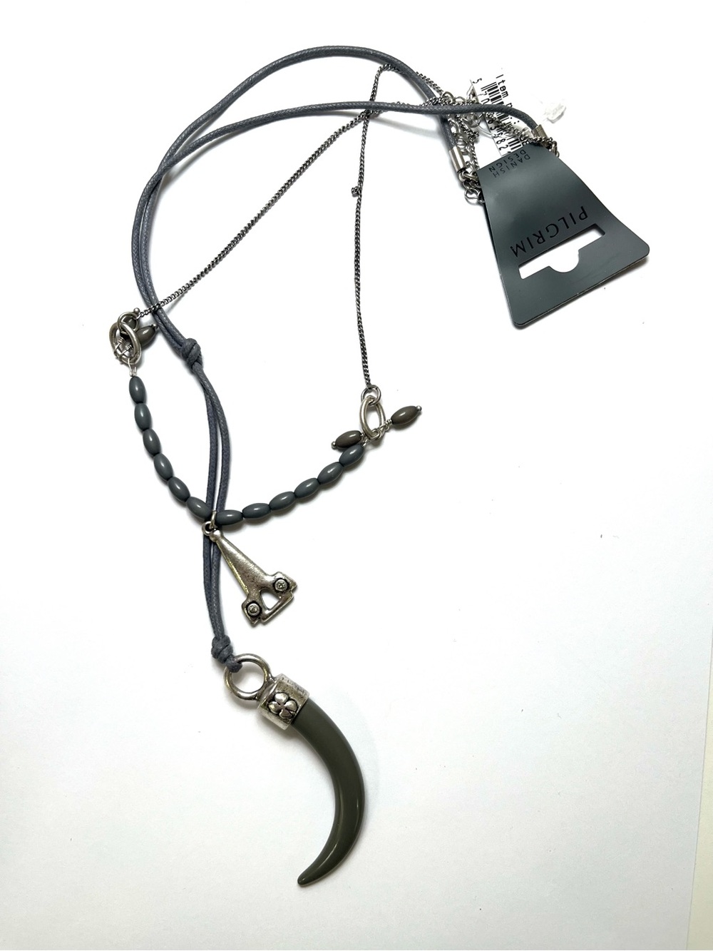 Pilgrim Gray Multi-Strand Horn Charm Necklace